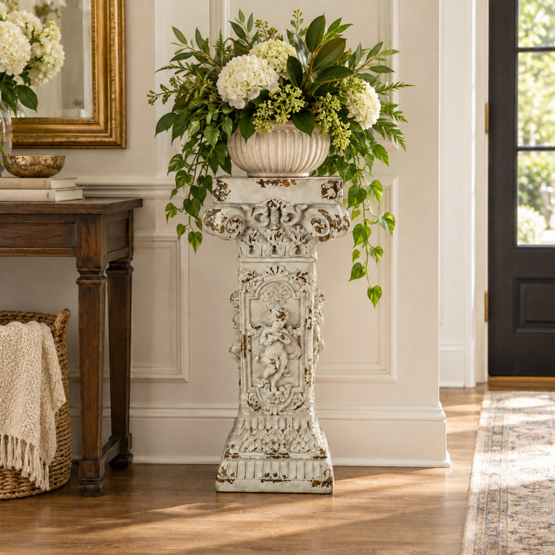 33.46-Inch Magnesium Oxide Roman Column Plant Stand