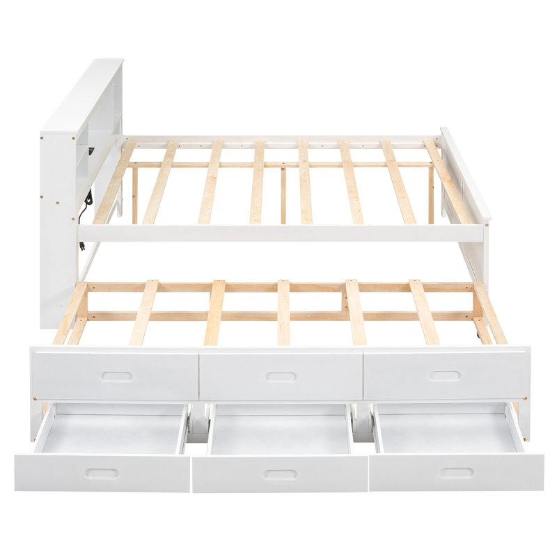 Idelson Auserine Platform Storage Bed, Full, White/Natural