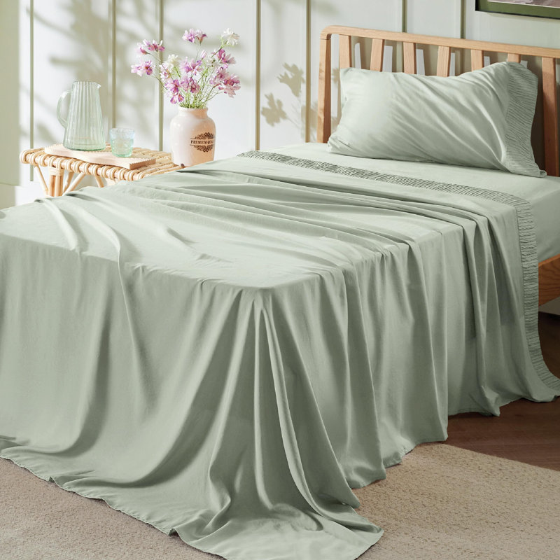 Ensemble de draps en microfibre de polyester pour literie Hotel Luxury, Ensemble de draps pour lit simple TG avec 1 taie d