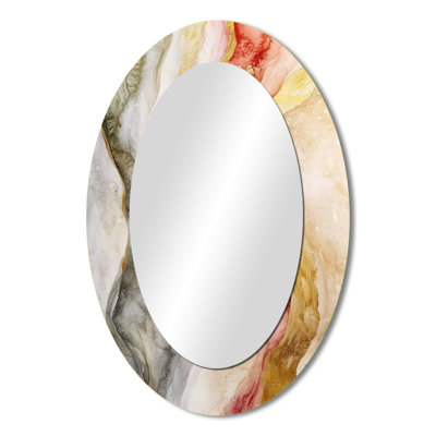 Celestial Pink Balance Of Sinai Pearl Marble II - Gold Modern Oval Wall Mirror