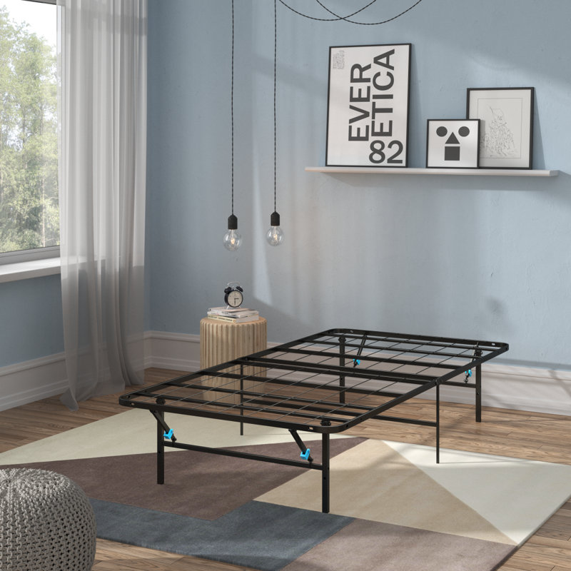 Structure de lit pliable en acier noir, taille simple, sans outil