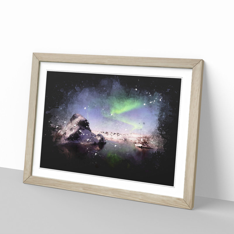 Northern Lights Aurora Borealis - Picture Frame Graphic Art Print, 33cm H x 45cm W x 2cm D, Oak Framed
