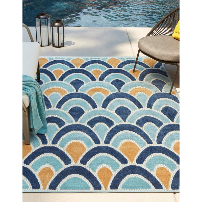 Tapis d'extérieur Hayworth Bleu, Rectangle 5 pi 3 po x 8 pi
