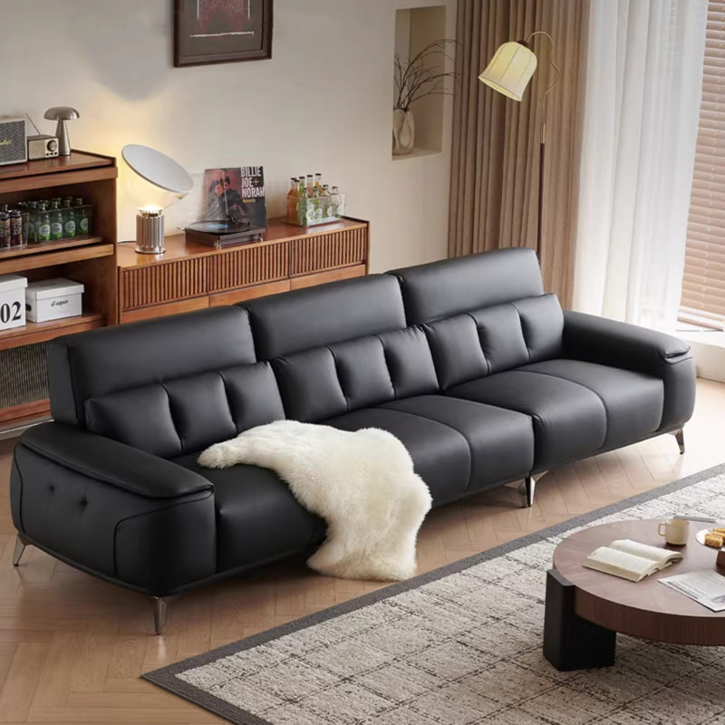 Canapé modulaire noir en similicuir, 102.36" W