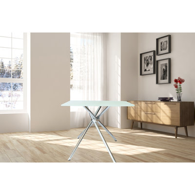 Table de salle à manger carrée moderne de 91 cm (36 po) en verre trempé dépoli, avec pieds robustes et plateau rond, design stable.