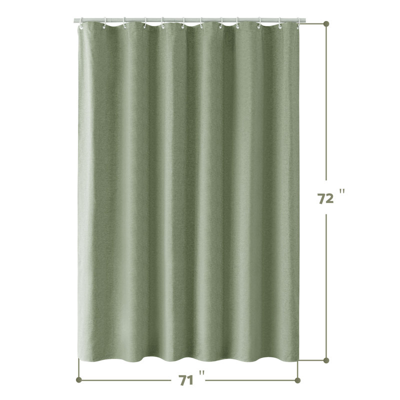 Linen Textured Shower Curtain and Hooks Set, Sage