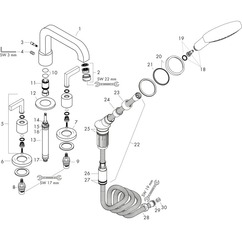 Citterio Tub Filler with Diverter, Chrome