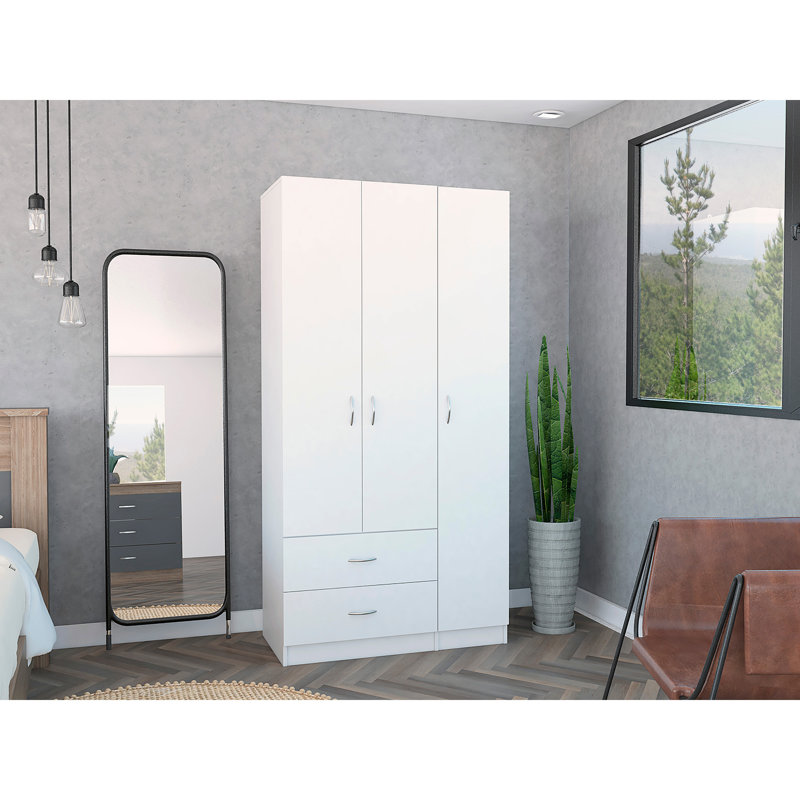 Armoire trois portes Clark, chambre, Blanc