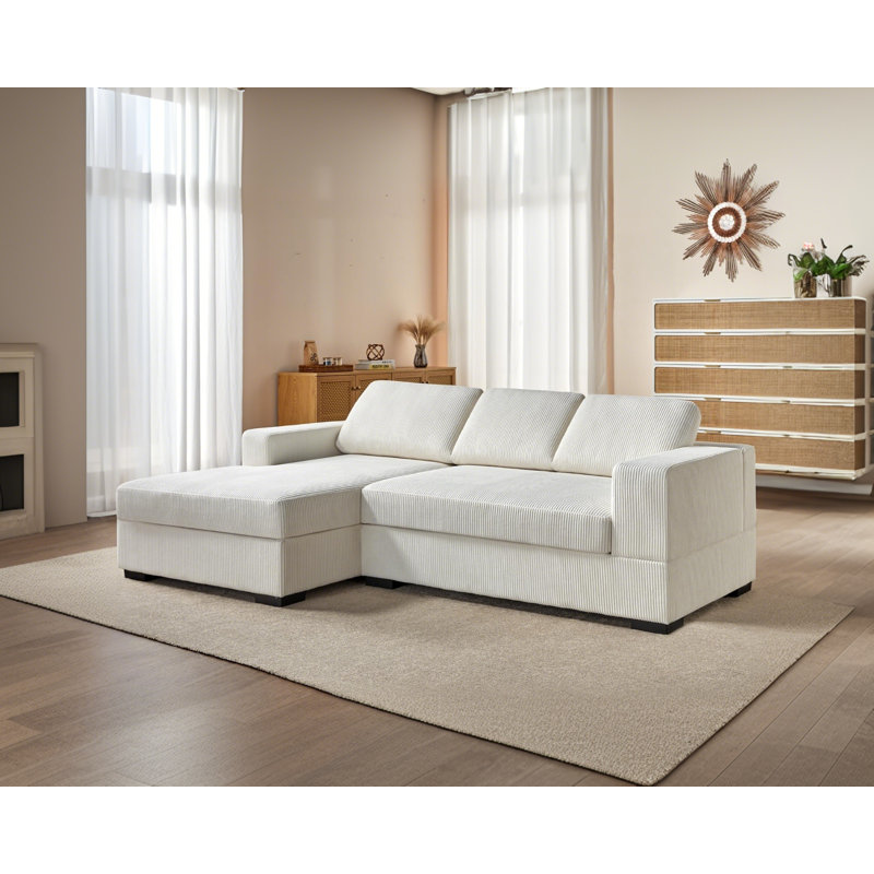 Birkley 96'' Corduroy Sofa, Left Hand Facing, White