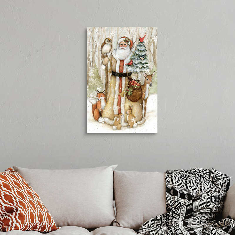 «Meadowbrook Woodland Santa» par Susan Winget - peinture sur toile tendue, H 30 po x l 20 po, Toile tendue, Sans cadre