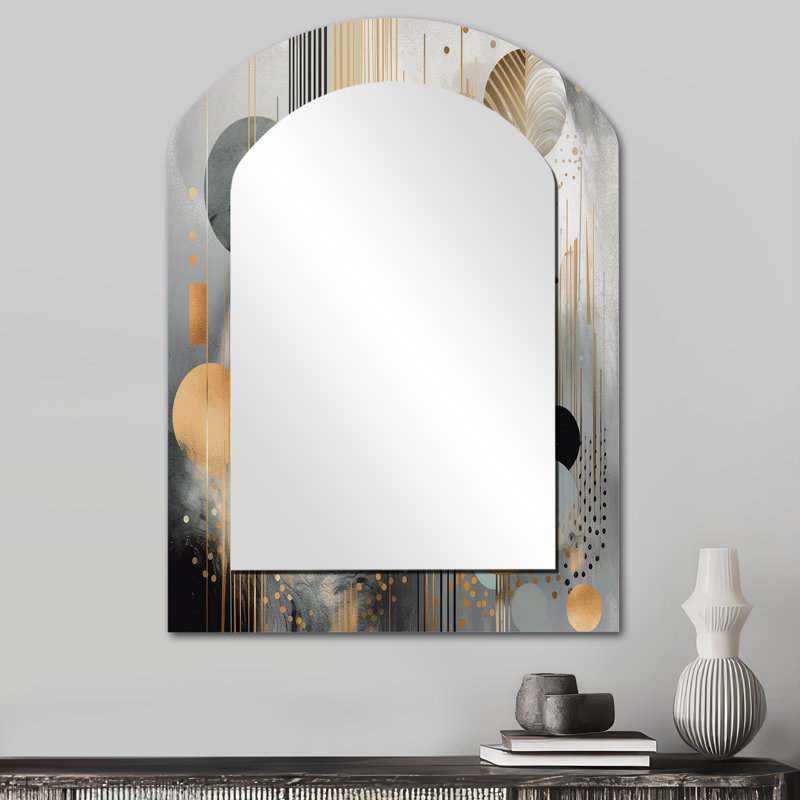 Abstract Shapes And Lines II - Marble Arch Wall Mirror, Gold Asymmetrical Decorative Mirror, Printed Metal Art, 34" x 25"