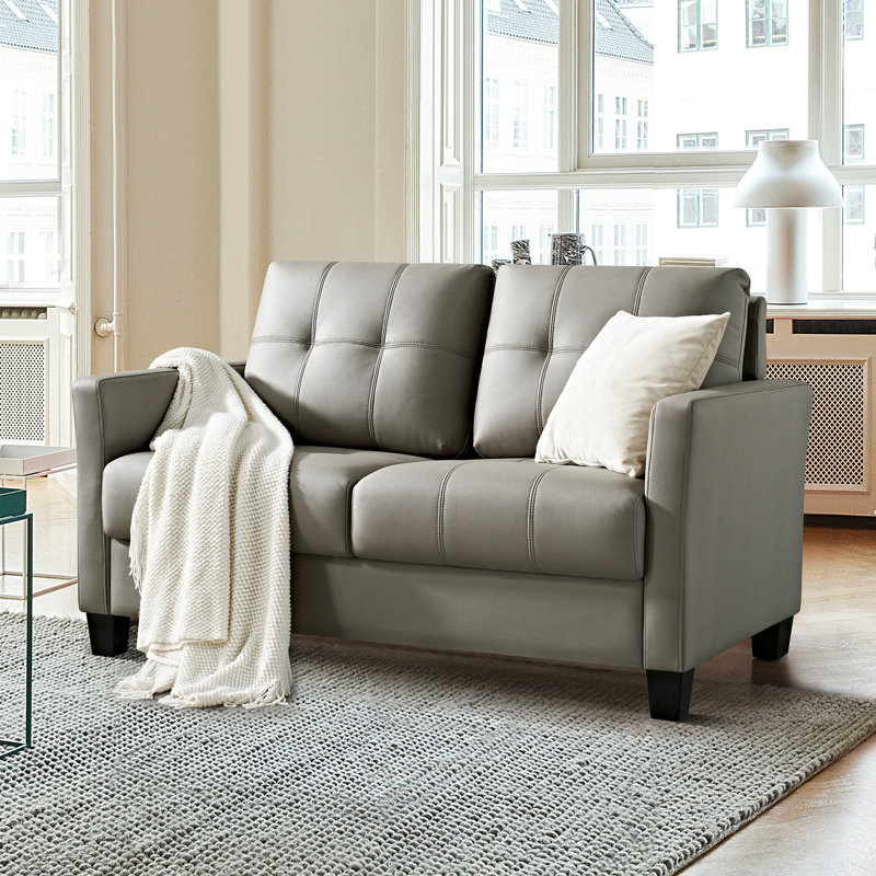 Myrella 57.50'' Faux Leather Loveseat, Light Brown Faux Leather