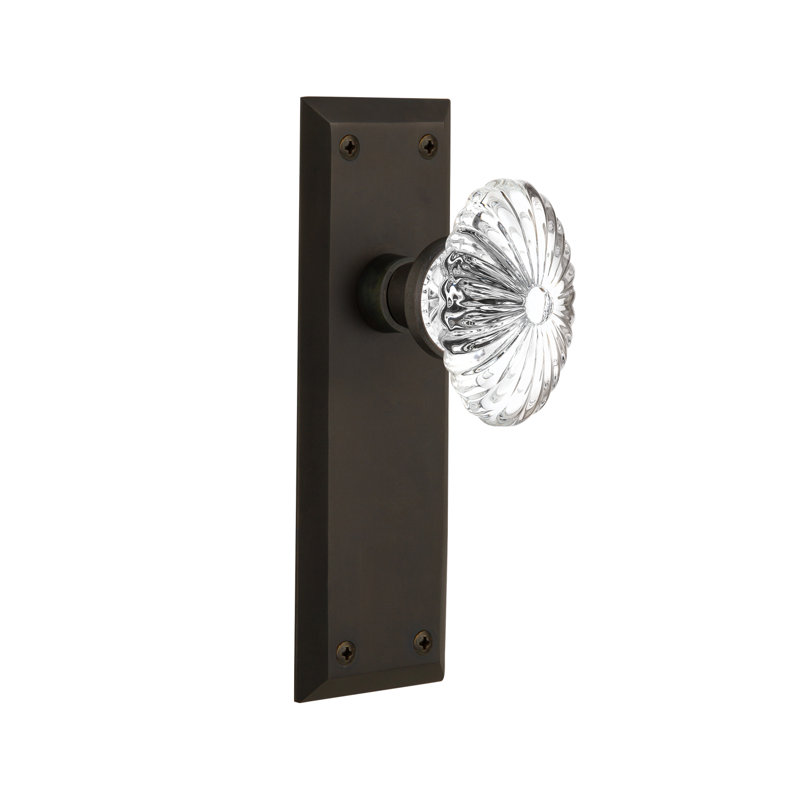 New York Plate with Oval Fluted Crystal Door Knob, Oil-Rubbed Bronze, 2-3/8”