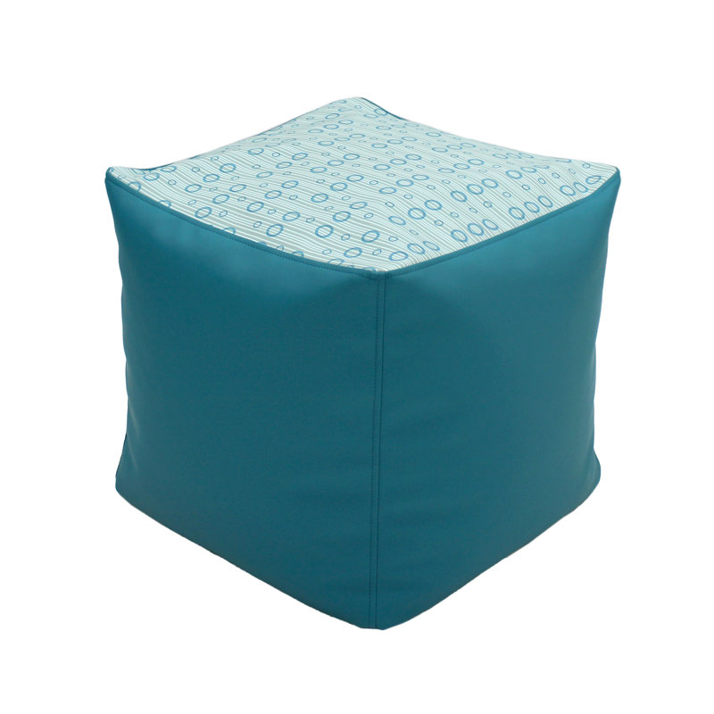 Pouf carré 18 po, Similicuir bleu sarcelle Dewdrop