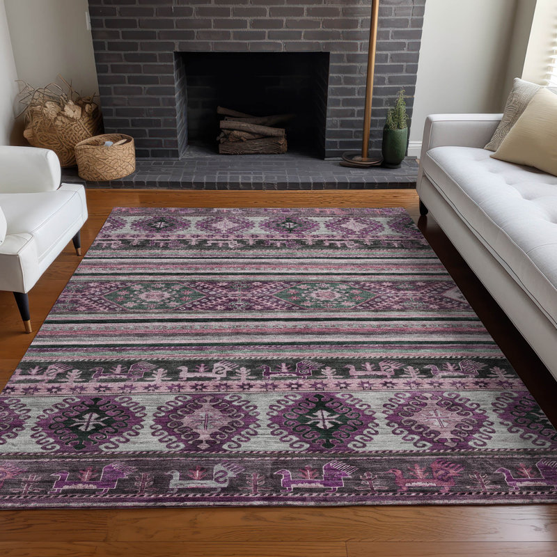 Machine Washable Indoor/Outdoor Claudian ACN1626 Purple Rug, Rectangle 5' x 7'6"