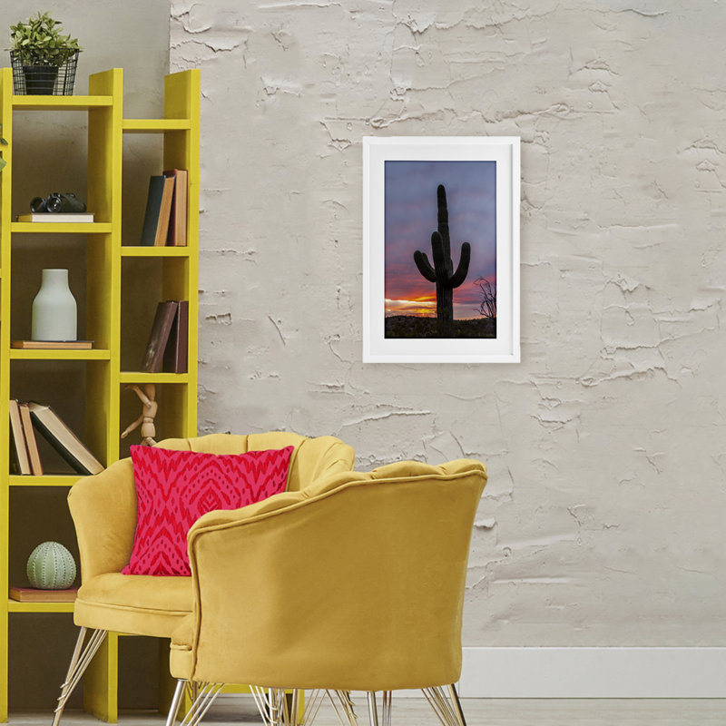 Arizona Cactus at Sunset, reproduction encadrée sous verre, conception de Jeff Poe, H 23 po x l 17 po, Cadre blanc côtier