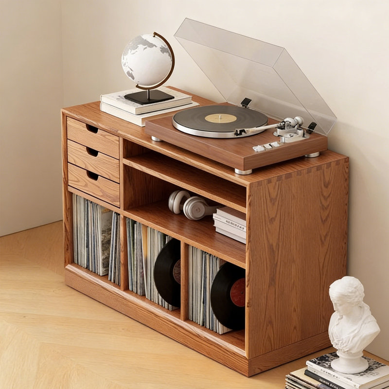 Armoire de rangement pour tourne-disque en vinyle, Cherry Wood