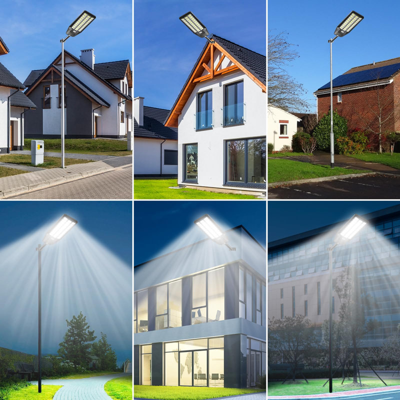 Réverbère extérieur à la maison avec panneaux solaires Crépuscule à l'aube avec capteur de mouvement Télécommande 4800W 480000 lumens imperméable pour les parcs de stationnement