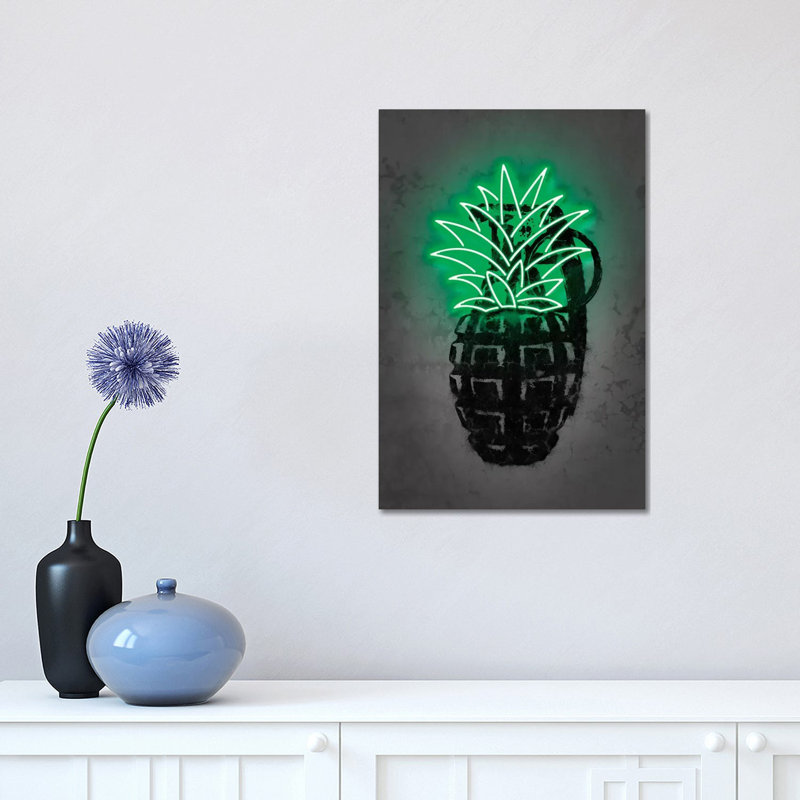 Impression d’art graphique, "Pineapple" par Octavio Mielu, Pas de tapis, Toile tendue, H 18 po x l 12 po x 1,5 po