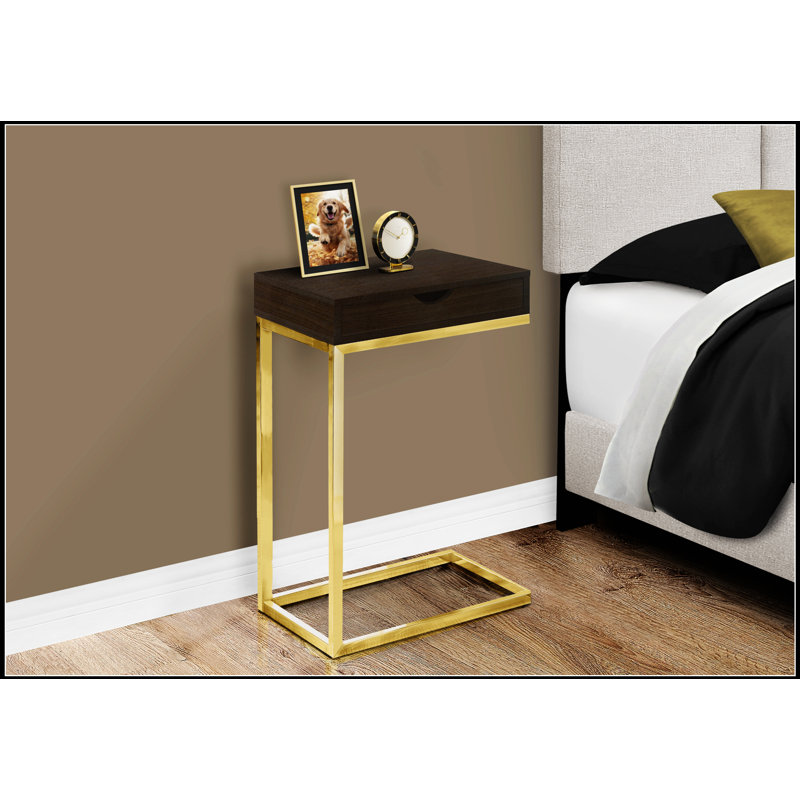 C-Shaped End Table With Storage Drawer, Modern Accent For Living Room And Bedroom, Espresso Finish, Espresso, Gold