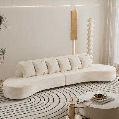 134'' Solid Wood Curved Upholstered Sofa With Pillows