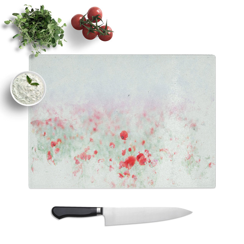 Tempered Glass Red Poppy Field in Italy Chopping Board, 28.5 cm x 39 cm