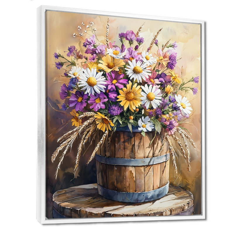 Art floral mural Wildflower Breeze Farmhouse II - Fleurs sauvages, H 40 po x l 30 po, Impression encadrée flottante, Blanc