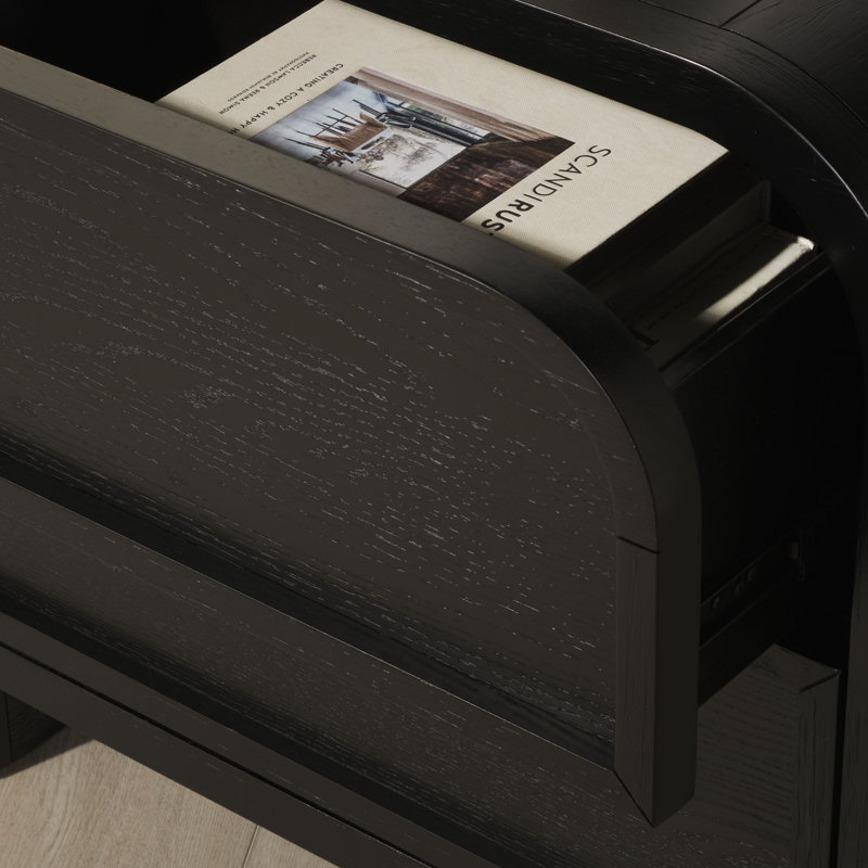 Dinah 2 Drawer Wood Nightstand, Black