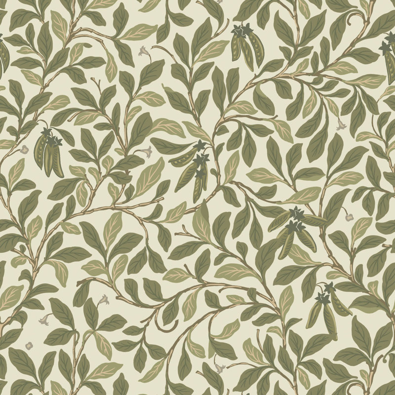 Leaf and Pod - Wallpaper, Premium Paper, Taupe Green