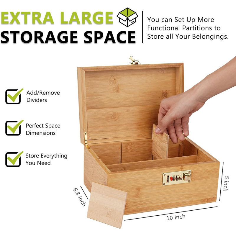 Large Bamboo Box With Combination Lock Decorative Box For Home Locking Storage Bamboo Box (Nature)