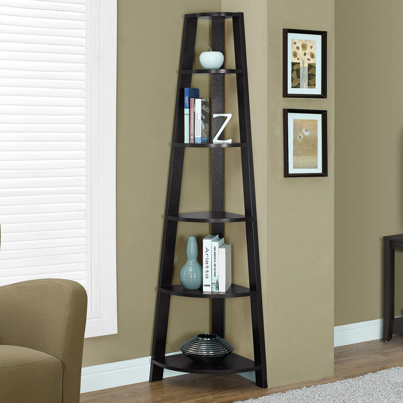 Hewitt Zyn 71 Inch Corner Shelf, 5 Tier Etagere V Ladder Bookcase, Espresso Brown, Espresso
