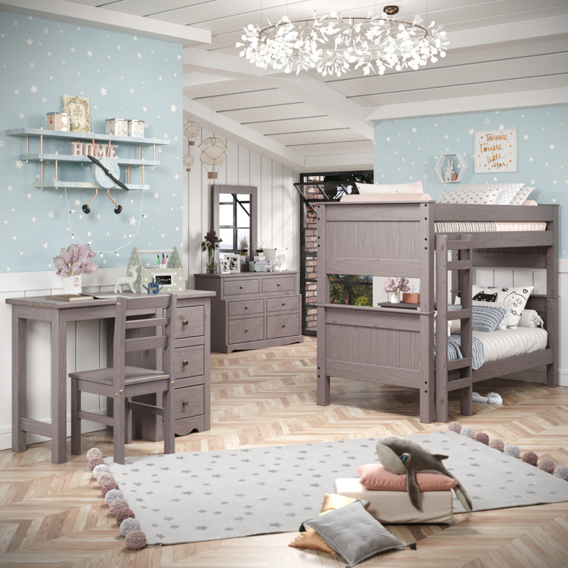 Lit plateforme en bois massif Scelfo, gris