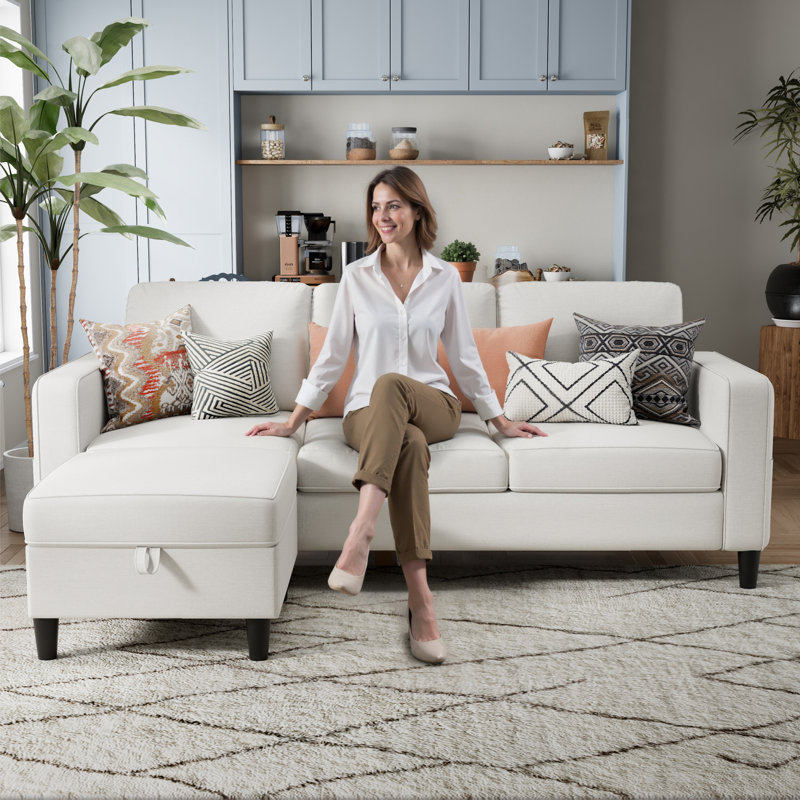 Canapé rembourré 78 "avec repose-pieds, Beige