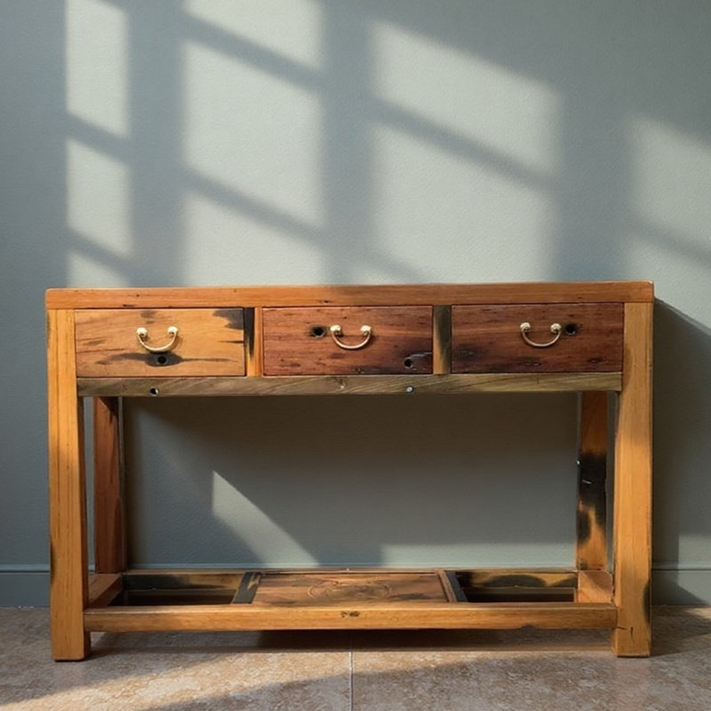 Console Mid-Century à trois tiroirs, H 39,4 po x l 70,9 po x P 14,2 po