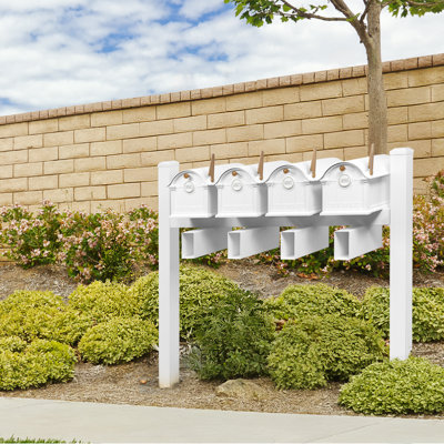 Balmoral Quad Mount Mailbox /w/ Pyramid Caps, Personalized Door Medallion, Newspaper Box (4 Mailboxes, Tri-Mount Rack, 4 Newspaper Boxes, 4 Medallions)