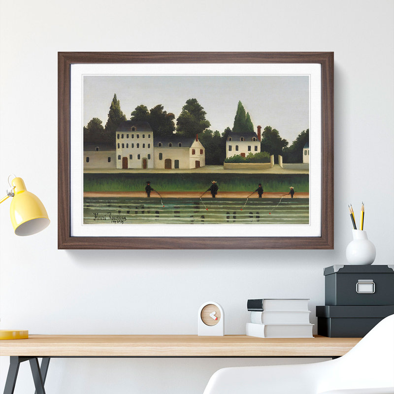 Landscape and Four Fisherman by Henri Rousseau - Picture Frame Painting, Walnut Framed, 36cm H x 48cm W x 2cm D