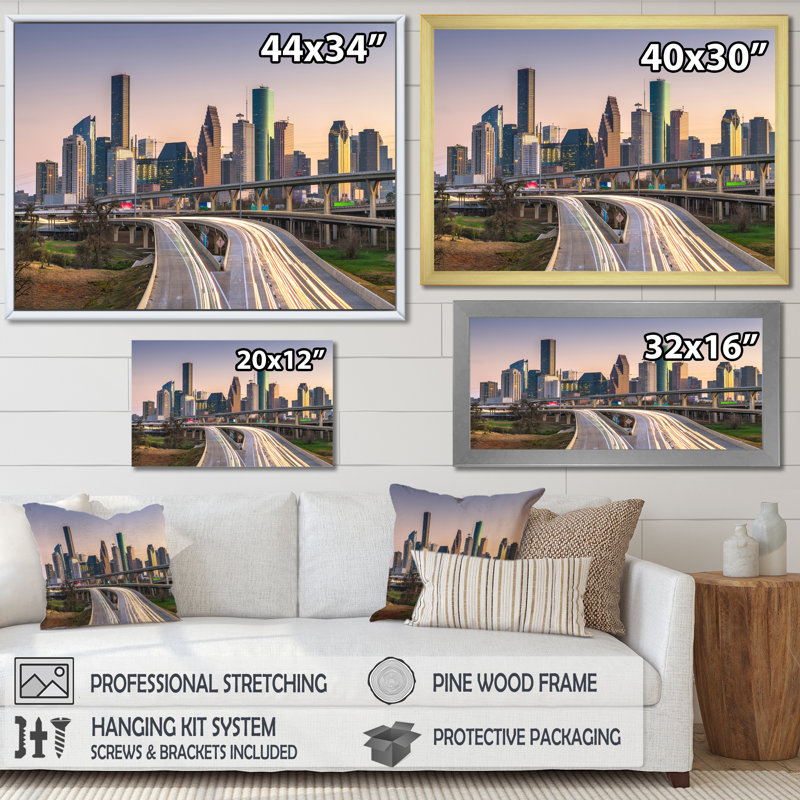 «Houston Texas Skyline - Cityscapes», reproduction d'art sur toile, Cadre photo noir simple, H 34 po x l 44 po x P 1,5 po