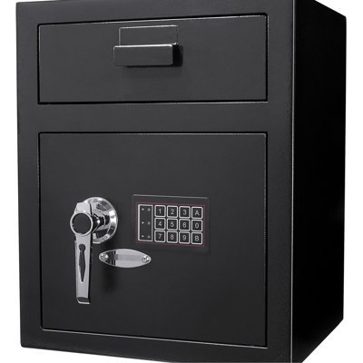 Coffre-fort de 1,1 pi cu avec coffre-fort à clavier numérique, acier, chèques sécurisés, coffre-fort verrouillé à 2 broches, rangement pour objets de valeur, code d'accès, noir