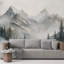 Murale paysage de montagne et forêt alpine brumeuse-377786804