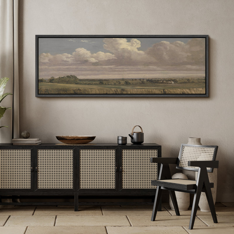 Paysage champêtre, horizon moderne, art moderne, H 20 po x l 60 po, Noir, noir, noir, noir