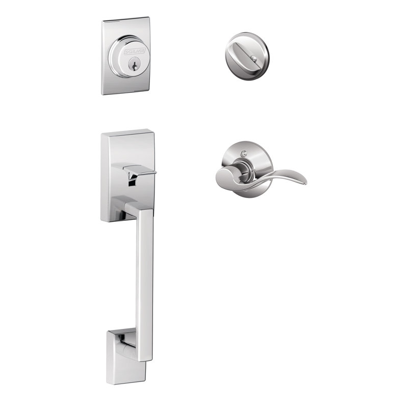 Century Handleset with Deadbolt and Accent Door Lever and Rosette, Bright Chrome, Right Hand