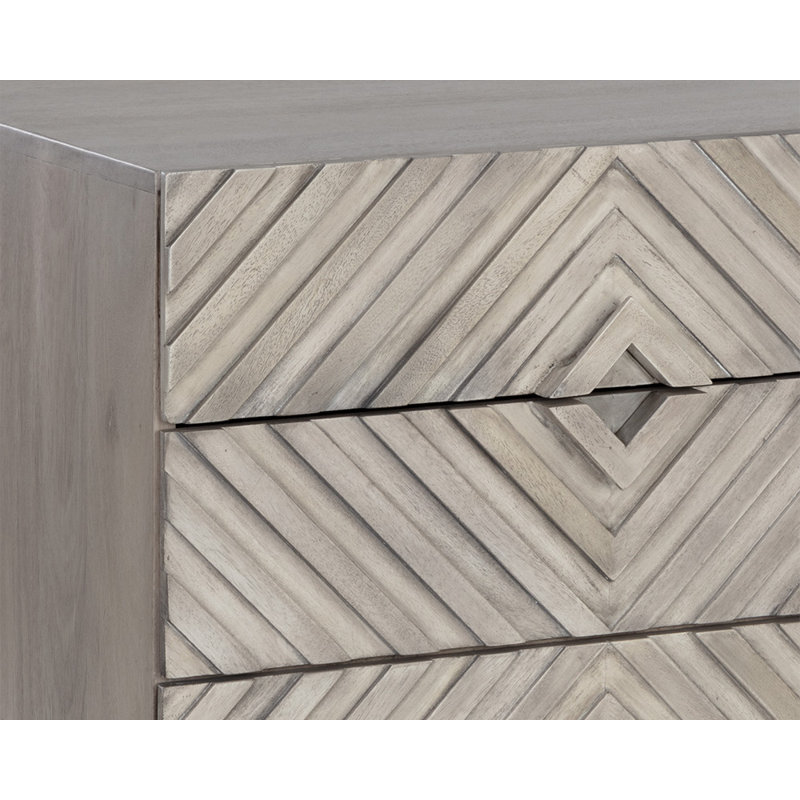 Gray Mango Wood 4-Drawer Chevron Nightstand