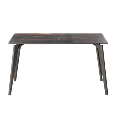 55.12" Modern Artificial Stone Black Straight Edge Dark Grey Metal Leg Dining Table-Can Accommodate 6 People(Dining Table Only)