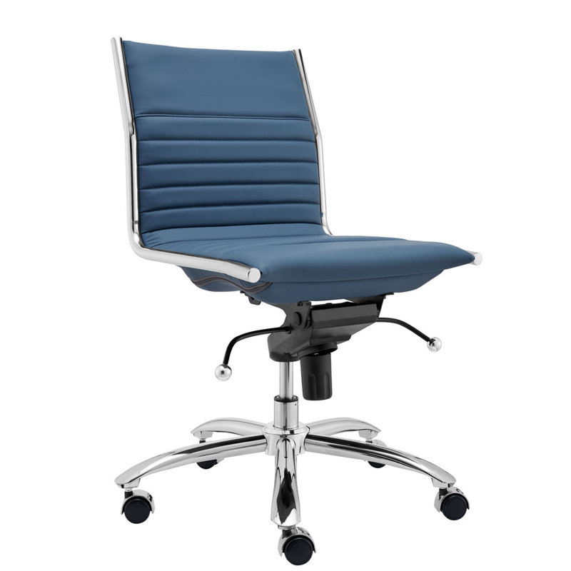 Chaise de travail Naida, Similicuir bleu, Non