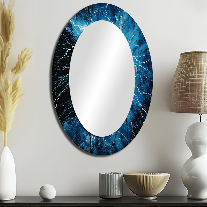 Lightning Electric Symphony Pointillism II - Miroir mural moderne ovale, 36 po x 24 po