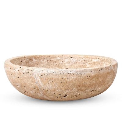 Travertine Decorative Bowl - 7.8” Diameter & 2” Height - Key Bowl for Entryway Table - Travertine - Organic Modern Centerpiece - Beige/Natural