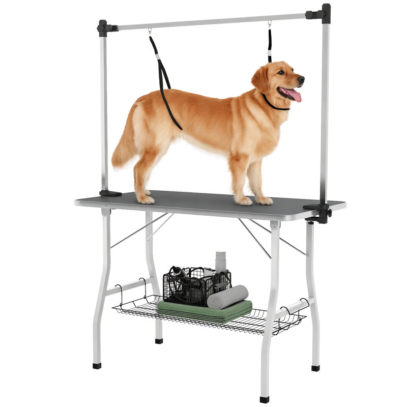 Table de toilettage pour chien, table de toilettage pour animaux avec accoudoirs réglables, noir