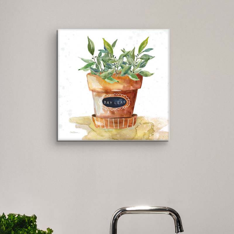 « poted bay leaf », reproduction de peinture à l’aquarelle sur toile tendue, H 16 po x l 16 po x P 1,5 po