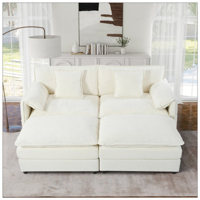 Deep Seat Sectional Cloud Sofa with 2 Ottomans, Soft Pillows, and Modular Design for Living Room Comfort and Flexibility