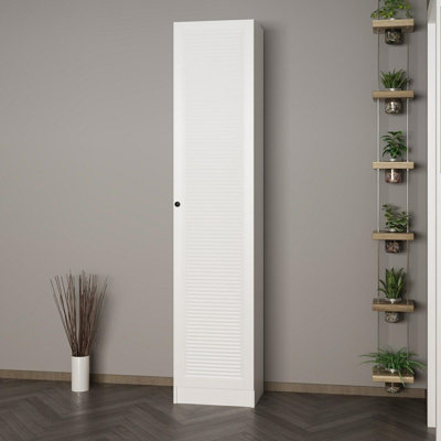 Meuble de couloir moderne blanc de 83,5 po x 13,8 po x 82,7 po | 100% panneau de particules enduit de mélamine, épaisseur: 0,7 pouce | Solution de rangement élégante pour les entrées, design durable et élégant